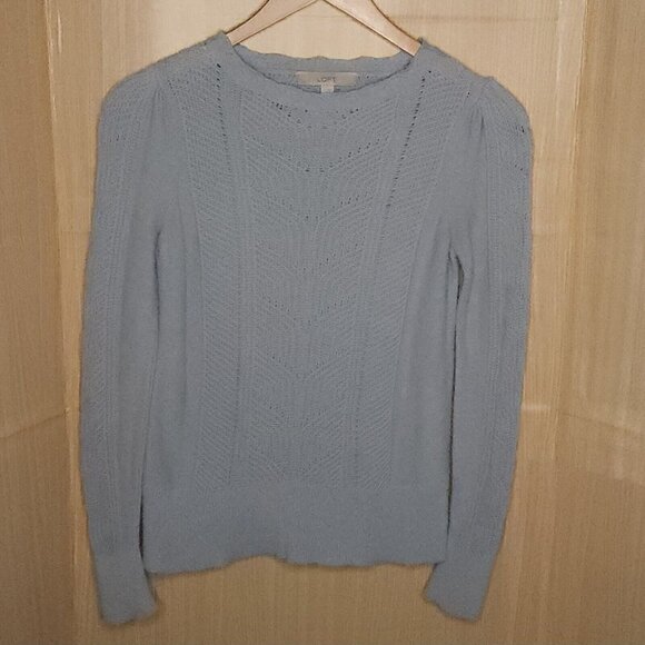 Loft Light Blue Ruffle Shoulder Lightweight Sweater Small - Picture 1 of 5